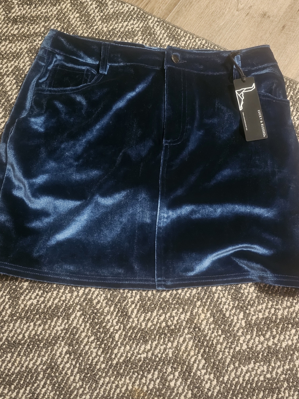 Lucky & Blessed Velvet Mini Skirt - Dark Blue
